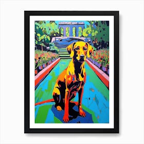 A Painting Of A Dog In Central Park Conservatory Garden, Usa In The Style Of Pop Art 01 Art Print