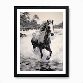 A Horse Oil Painting In Punalu U Beach Hawaii, Usa, Portrait 4 Art Print