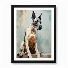 Great Dane Dog, Painting In Light Teal And Brown 0 Art Print