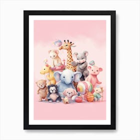 Cute Collection Of Baby Animals Nursery Watercolour 7 Art Print
