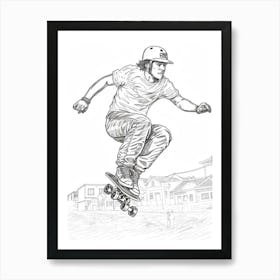 Skateboarding In  Surigao Del Norte, Philippines Line Art Black And White 4 Art Print