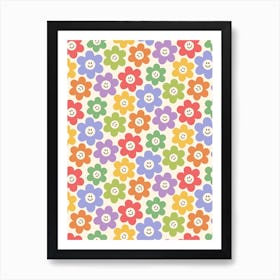 Colorful Retro Smiley Flowers Art Print