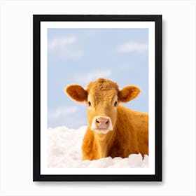 Yound Highland Cow Lying In The Snow Art Print
