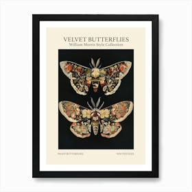 Velvet Butterflies Collection Night Butterflies William Morris Style 4 Art Print