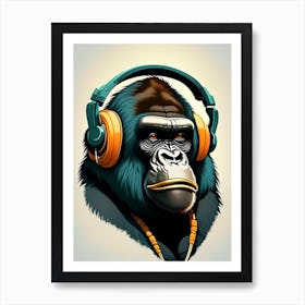 Gorilla With Headphones, Gorillas Scandi Cartoon Art Print