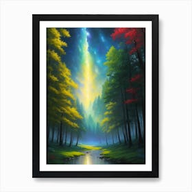 A Sky Full Of Stars And A Tranquil Forest Stretching As Far As The Eye Can See Art Print