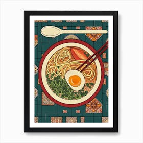 Ramen With Boiled Eggs On A Tiled Background 1 Art Print