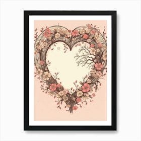 Heart Tree Floral Vintage Illustration 3 Art Print