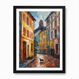 Painting Of A Street In Berlin With A Cat 2 Impressionism Art Print