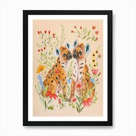 Folksy Floral Animal Drawing Hyena 5 Art Print