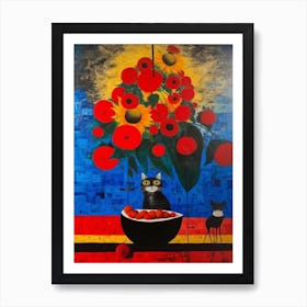 Poinsettia With A Cat 3 Surreal Joan Miro Style  Art Print