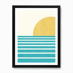 Sunset Beach Horizon Abstract Seascape Minimalism - Yellow Turquoise Art Print