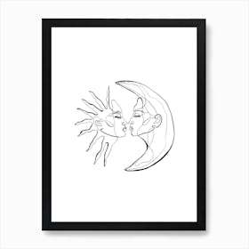 Sun and Moon Cosmic Outline Line Art Wall Print Art Print