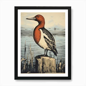 Vintage Bird Linocut Canvasback 4 Art Print