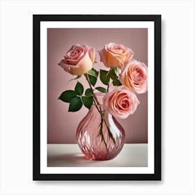 A Vase Of Pink Roses 2 Art Print