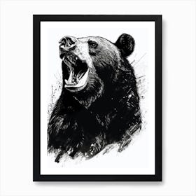 Malayan Sun Bear Growling Ink Illustration 2 Art Print