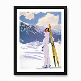 Whakapapa, New Zealand Glamour Ski Skiing Poster Art Print