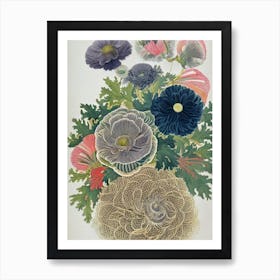 Giant Plumose Anemone Vintage Graphic Watercolour Art Print