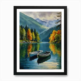 Two Boats On A Lake Art Print