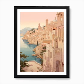 Dubrovnik Croatia 3 Vintage Pink Travel Illustration Art Print