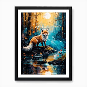 Red Fox Forest Painting 1 Art Print