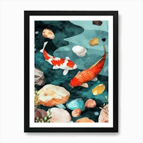 Koi Fish In The Pond watercolor animal art Art Print