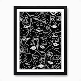 Faces In Black And White Line Art 3 Art Print