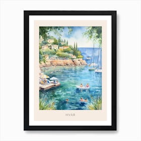 Swimming In Hvar Croatia 2 Watercolour Poster Art Print