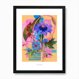 Cornflower (Bachelor S Button) 3 Neon Flower Collage Poster Art Print