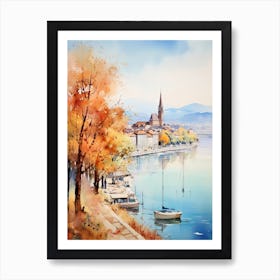 Geneva Switzerland In Autumn Fall, Watercolour 2 Art Print