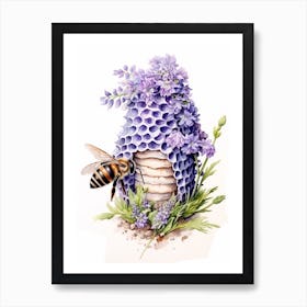 Beehive With Statice Watercolour Illustration 3 Art Print