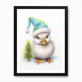 Cute Christmas Pencil Illustration Duckling 2 Art Print
