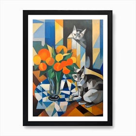 Lilies With A Cat 3 Cubism Picasso Style Art Print