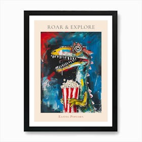 Paint Splash Dinosaur Eating Popcorn 4 Poster Art Print