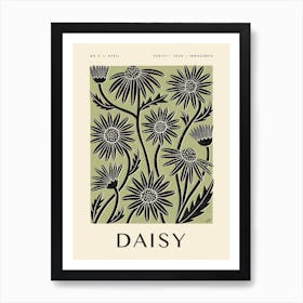Rustic April Birth Flower Daisy Black Green Art Print