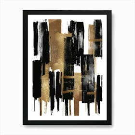 Gold And Black Abstract Canvas Art Art Print