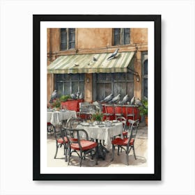 Pigeons At The Cafe Art Print