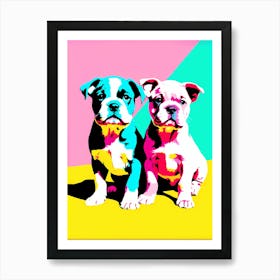 'Bull Dog Pups' , This Contemporary art brings POP Art and Flat Vector Art Together, Colorful, Home Decor, Kids Room Decor,  Animal Art, Puppy Bank - 27th Art Print