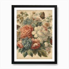 Flowers And Butterflies Art Print