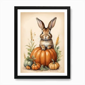 Painting Of A Cute Bunny With A Pumpkins (60) Art Print
