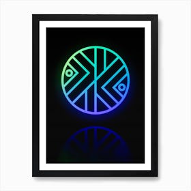 Neon Blue and Green Abstract Geometric Glyph on Black n.0247 Art Print