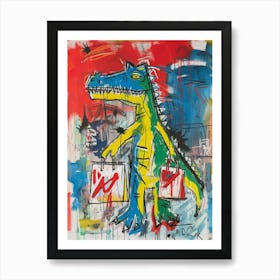 Dinosaur Shopping With Shopping Bags Abstract Painting 2 Art Print