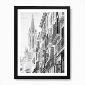 Black And White Street Scene In Spain Majorca Art Print