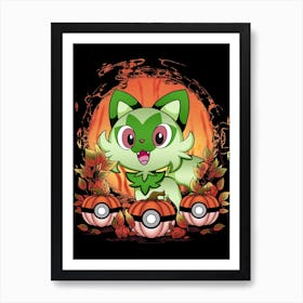 Sprigatito Spooky Night - Pokemon Halloween Art Print