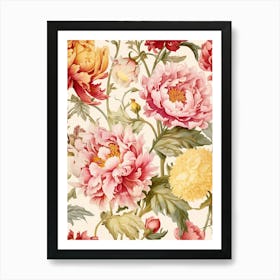 Peony Flower Seamless Pattern Art Print