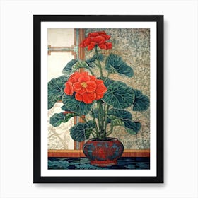 Anthurium With A Cat 2 William Morris Style Art Print