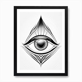 Energy Flow, Symbol, Third Eye Simple Black & White Illustration 1 Art Print