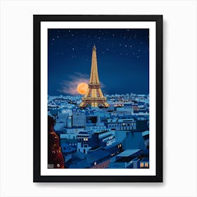 Eiffel Tower Paris At Night Art Print