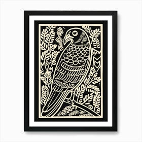 B&W Bird Linocut Falcon 2 Art Print