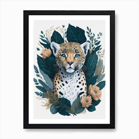 Cute Floral Baby Leopard Painting (10) Art Print